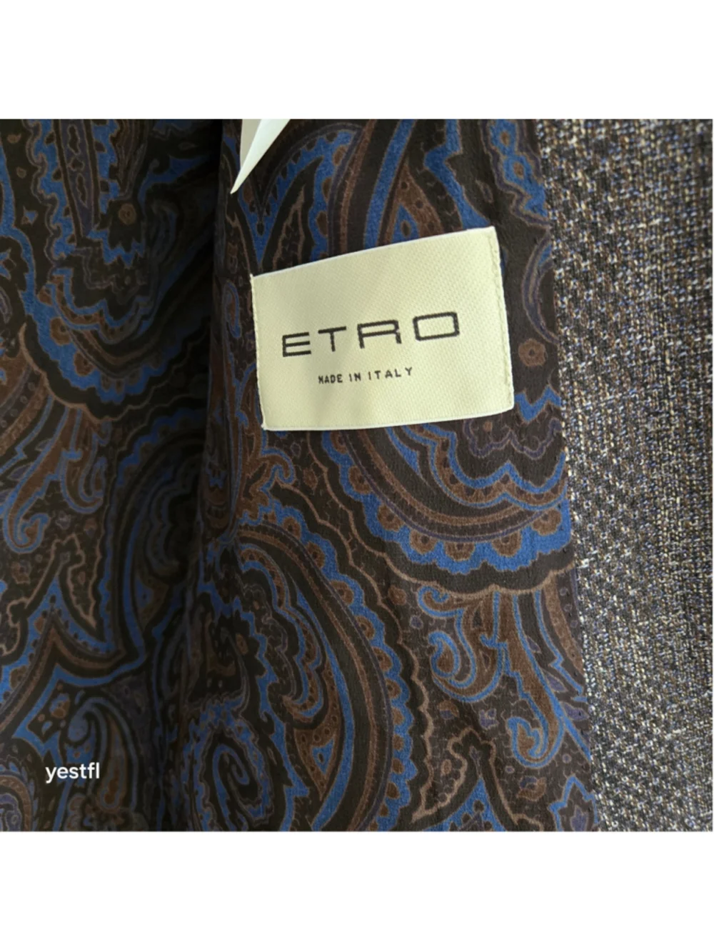 Etro Sport Coat Blazer, Grey and Blue, Paisley Lining 54 44R wool linen silk